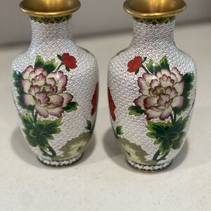 Elegant Floral Patterned Vases with Gold Trim